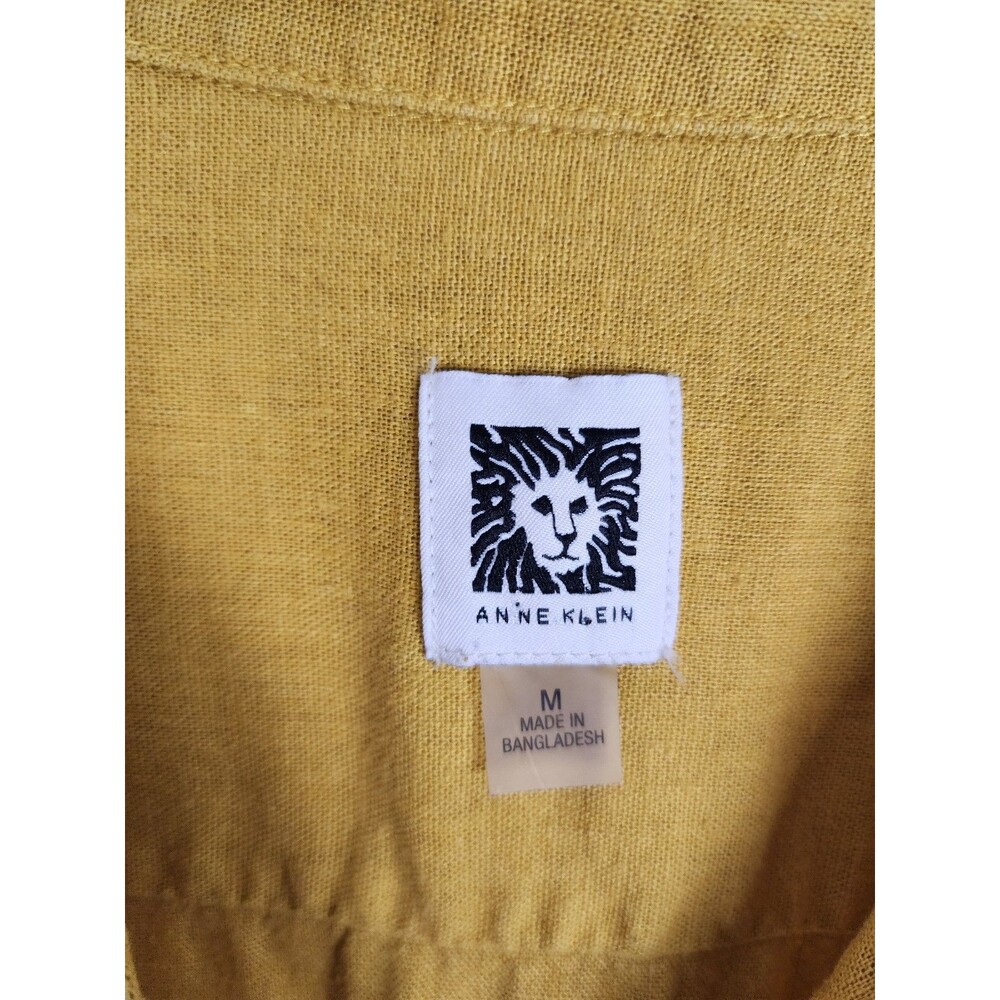 Anne Klein Linen blend yellow mustard button-up blouse roll-tab sleeves size M - Picture 2 of 9